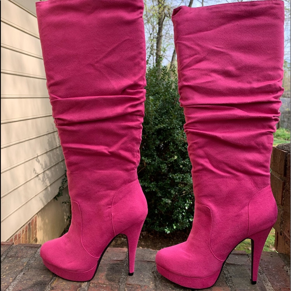 Fuchsia knee high boots